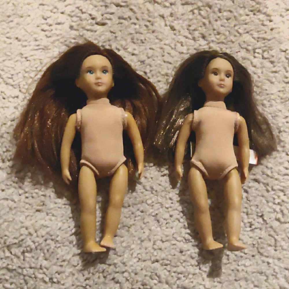 Two Mini 6" Dolls Brown/Redish Haired Doll And Brown Hair Doll